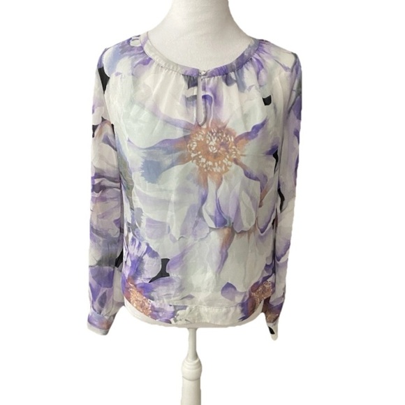 Jennifer Lopez Small Top Blouse Shirt Purple Floral Sheer Overlay & Tank 2 Piece - Picture 1 of 8